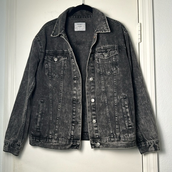 Washed Black Old Navy Boyfriend Denim Button Up Jean Jacket Size XS - Picture 1 of 7